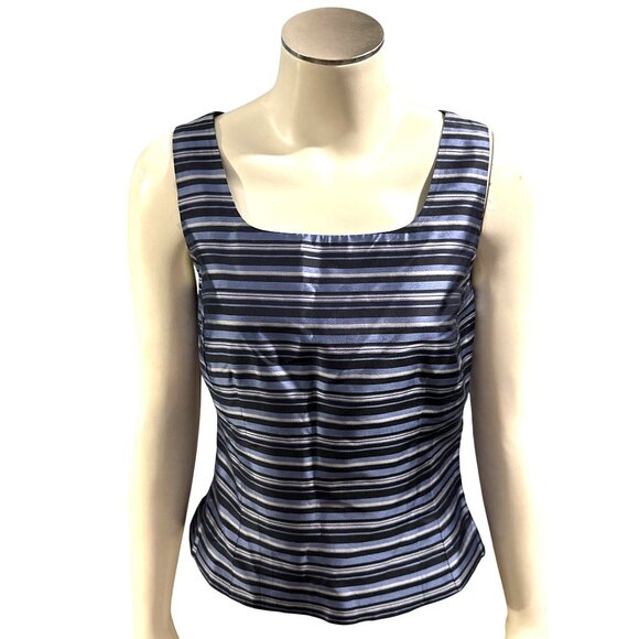 Ann Taylor Petites 2P Navy Blue Striped Silk Sleeveless Blouse Vintage Evening - Picture 2 of 14